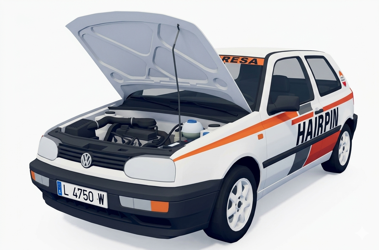 Volkswagen Golf MK3 de Hairpin amb el capó obert